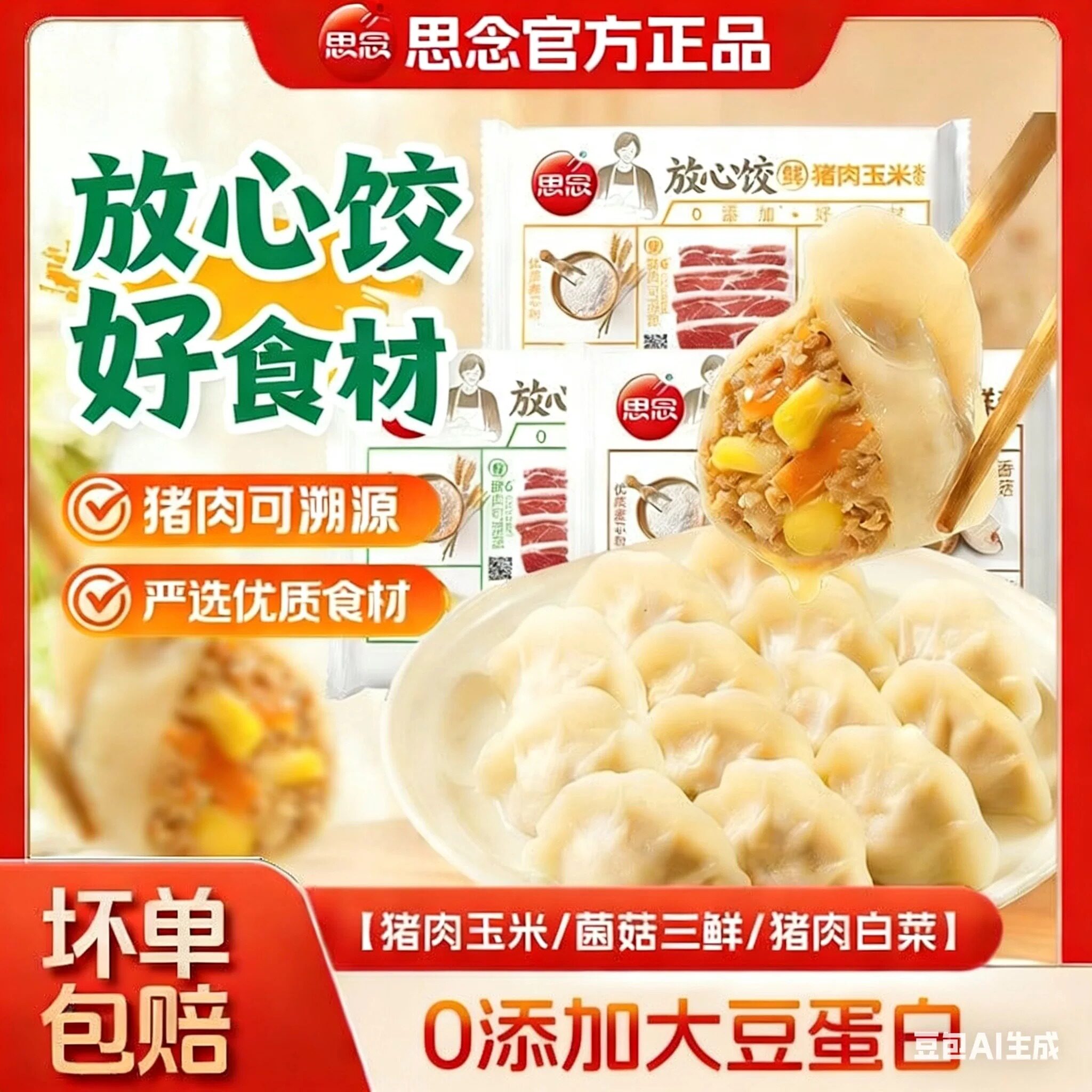 思念水饺放心饺手打天下素水饺黑猪肉冷冻饺子蒸饺煎饺早餐速食
