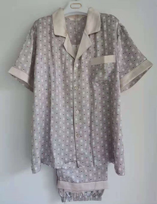 夏季男士桑蚕丝短袖睡衣套装