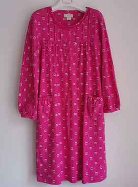 棉花堡秋季女针织棉长袖睡裙纯棉宽松家居服长裙31400