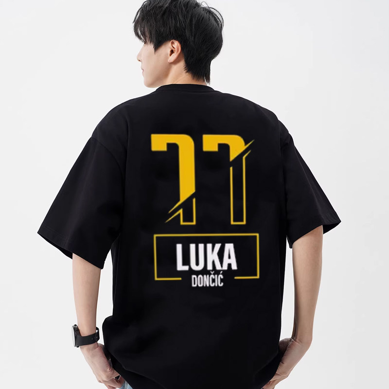 湖人队卢卡东契奇短袖男美式篮球运动训练服纯棉宽松休闲T恤上衣