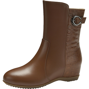 全牛皮短靴女2024年秋冬季新款马丁靴真皮靴子平底内增高中筒女靴