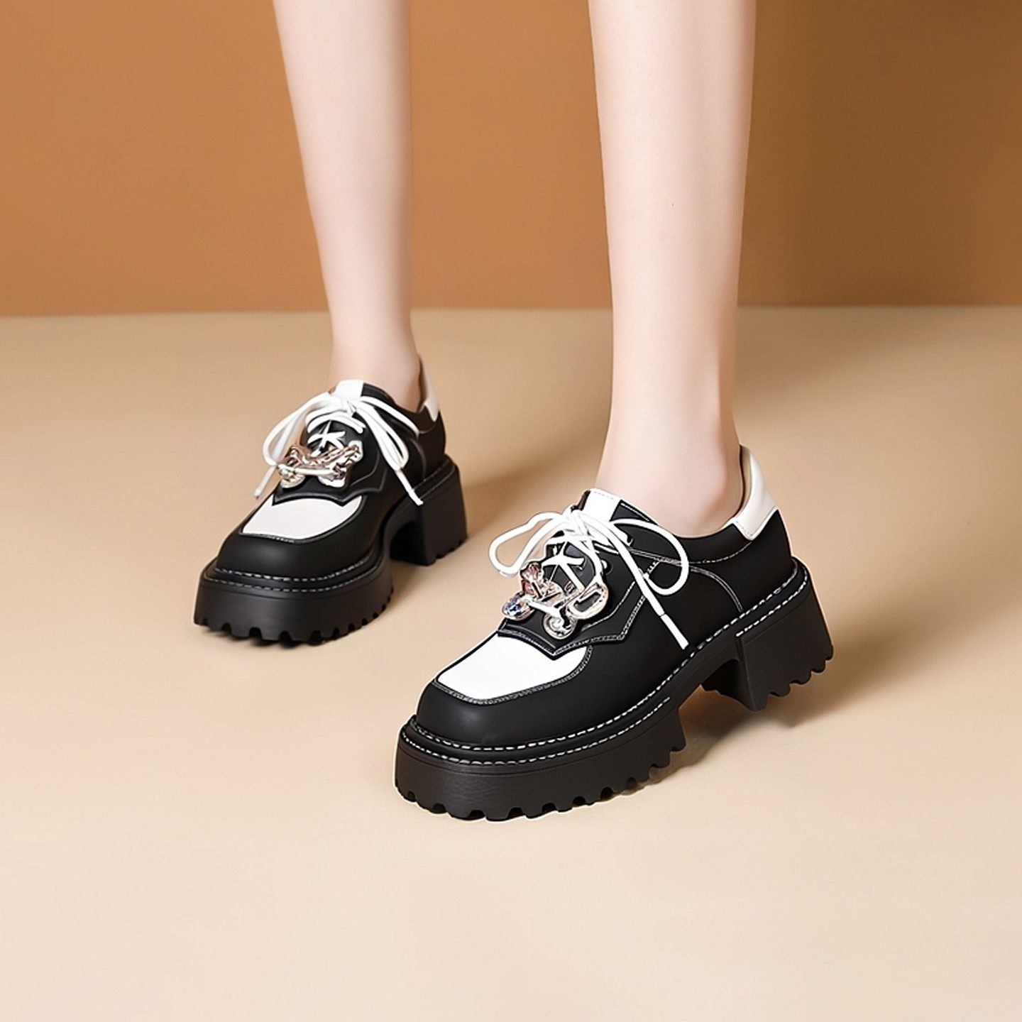 鞋子女新款英伦风厚底深口单鞋女真皮系带高跟小皮鞋学院风松糕鞋,女鞋,深口单鞋,淘宝优惠券,粉丝福利购,淘宝优惠卷