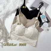 枫之欣6056法式 蕾丝内衣女士乳胶固定一体杯小胸聚拢透气美背抹胸