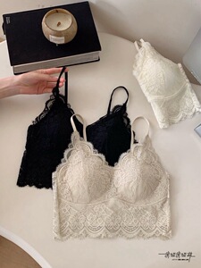 米娅林917美背内衣法式性感蕾丝吊带女带胸垫背心外穿打底抹裹胸