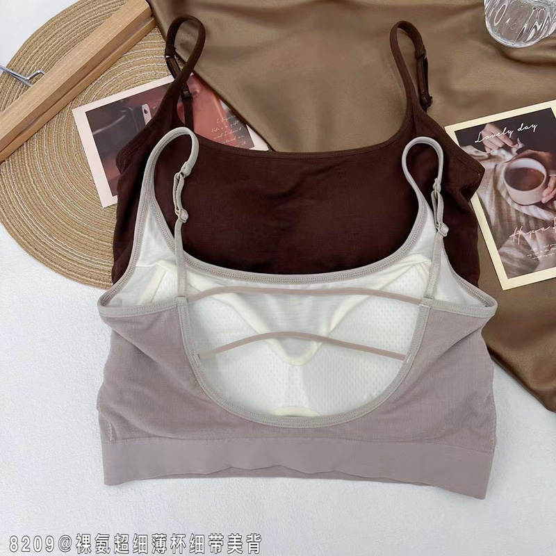 8209女裸感棉简约百搭美背抹胸固定杯聚拢定型大U背裹胸露背内衣