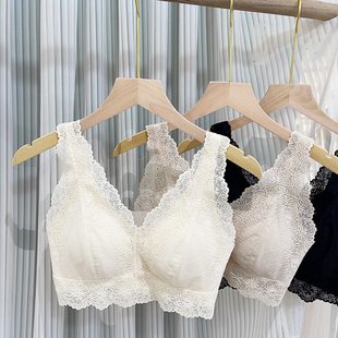 米娅林美背性感洋气蕾丝内衣女无钢圈背心式文胸一体固定杯裹抹胸