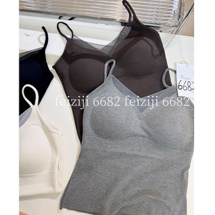 妃子纪秋冬网纱V领珍珠绒吊带美背女固定杯保暖背心内搭外穿上衣