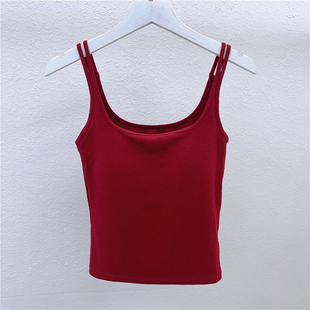 惠芝欣秋冬季 羊绒拉毛带胸垫保暖背心弹力显瘦内搭外穿吊带女