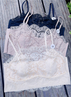 6050性感夏季裹胸女防走光抹胸超薄蕾丝大胸显小兔耳朵水晶杯内衣