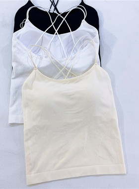 古妃34043舒适莫代尔外穿打底吊带细带交叉美背内衣女一体杯背心