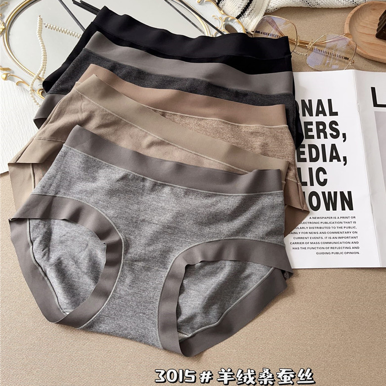 秋冬新品磨毛绒桑蚕丝抗菌内裤女