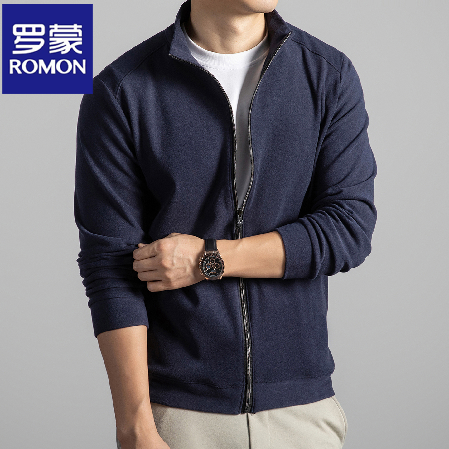 罗蒙秋冬外套男德绒立领卫衣开衫