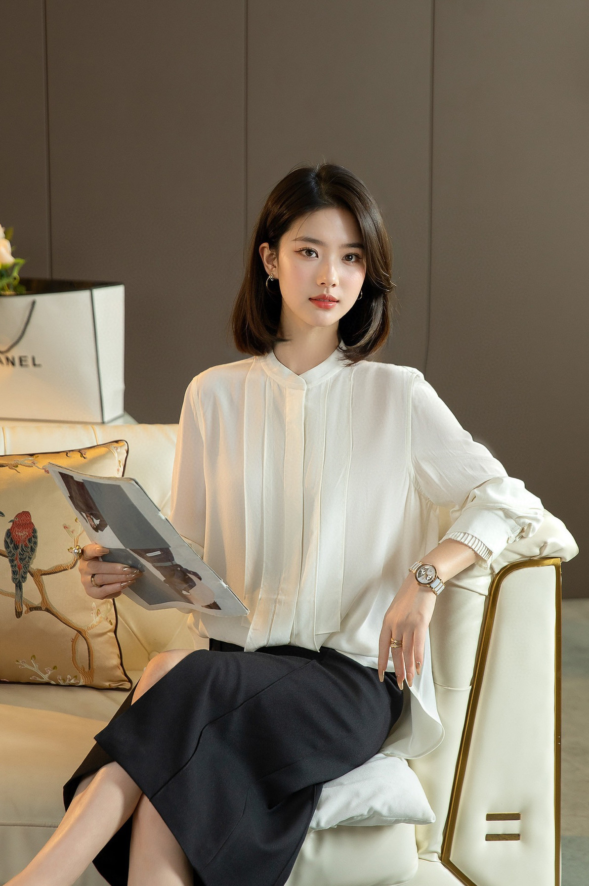 2024早秋新款重磅真丝女士长袖衬衫纯色简约百搭宽松休闲上衣
