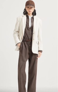 BC2025秋冬新款女装灯芯绒复古翻领单排扣休闲西装外套裤子套装女