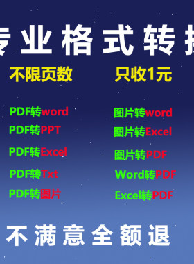 PDF图片转换word/txt/excel/PPT格式转换电子档电子版设计素材