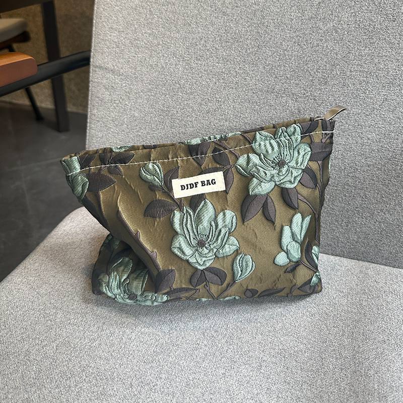 2024新款暗绿荷花便携大容量化妆包高级感帆布旅行收纳袋洗漱包,收纳整理,化妆包,淘宝优惠券,粉丝福利购,淘宝优惠卷