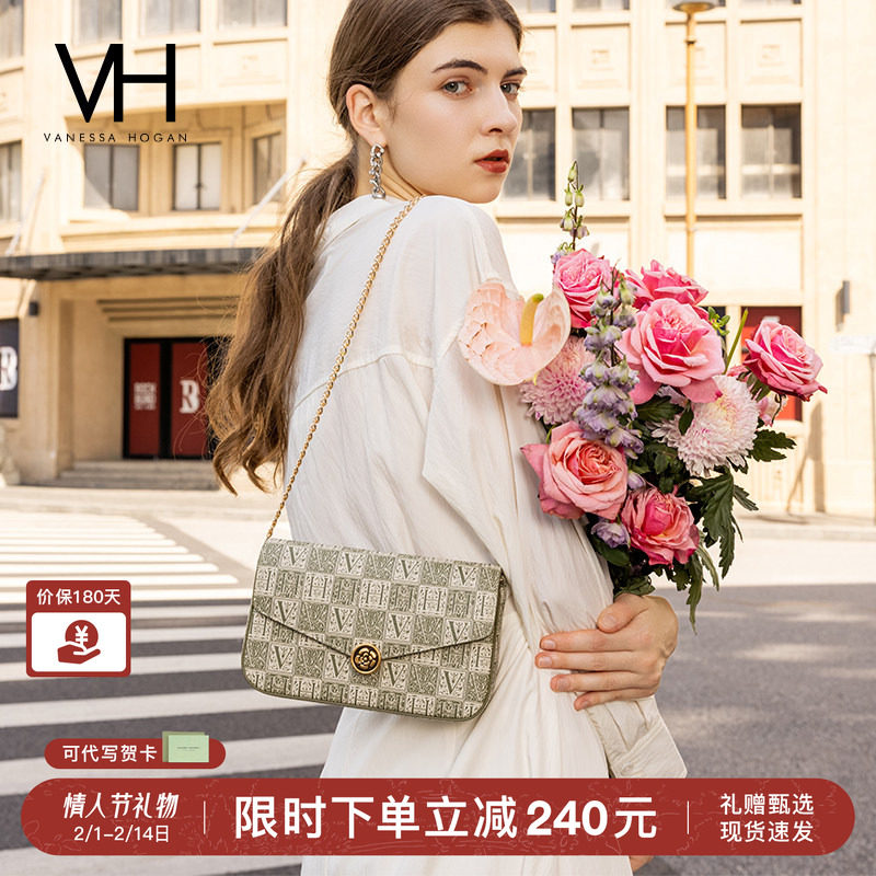 【情人节礼物】VH女包山茶花信封包高级感包包老花链条单肩斜挎包