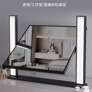 台式方形旋转大号发光补光灯化妆镜卧室化妆桌面立式创意梳妆镜子