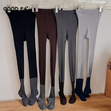 GOOD FA 2025秋冬240针高密秀场精纺羊毛保暖拼色假2件无骨连裤袜