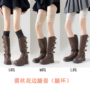 大腿腿环配短裙白色蕾丝花边腿套防摩擦护腿春夏季 小腿袜套女 薄款