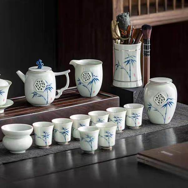 御泉青竹手绘复古青花泡茶壶小容量功夫茶具家用带过滤孔小壶