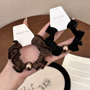 韩国东大门木耳边珠珠丝绒扎头发圈女皮筋高弹力耐用头绳马尾发绳