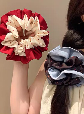 韩系新年红色波点大肠发圈女慵懒风丸子头超大号百搭头花发饰头绳