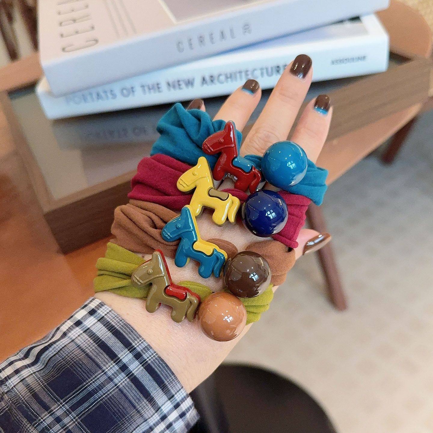 秋冬撞色可爱小马发圈耐用弹力大百搭发绳糖果色扎头发皮筋头饰女