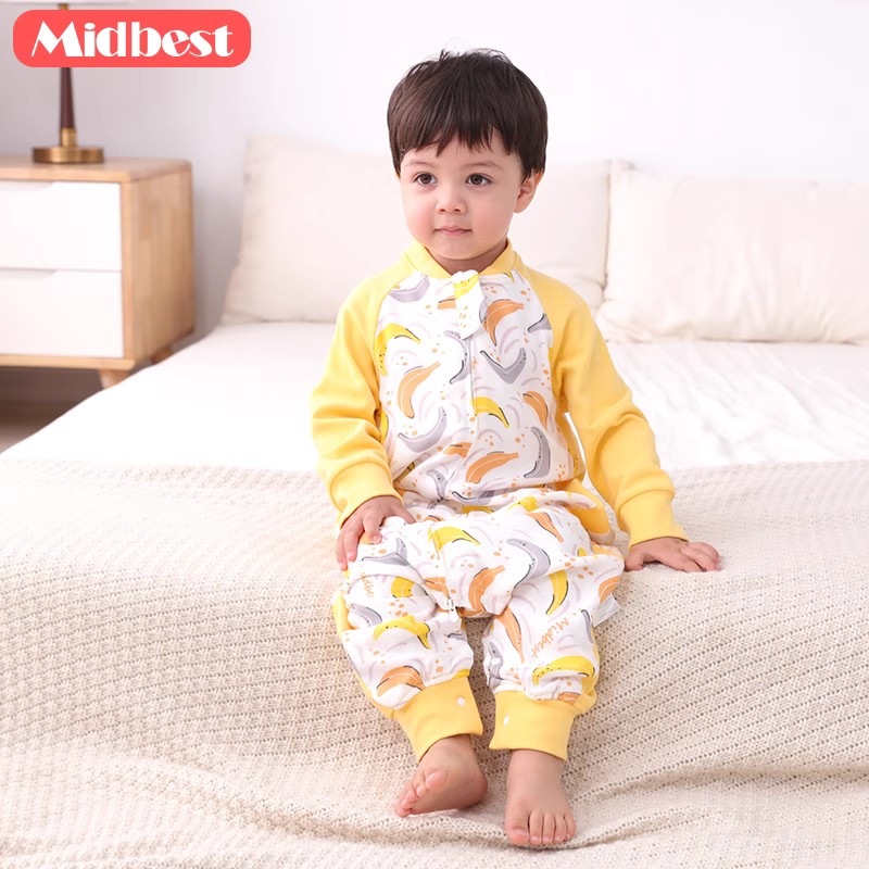 midbest嬰兒睡袋春秋款竹棉抗菌寶寶分腿長(zhǎng)袖睡袋幼小孩兒童