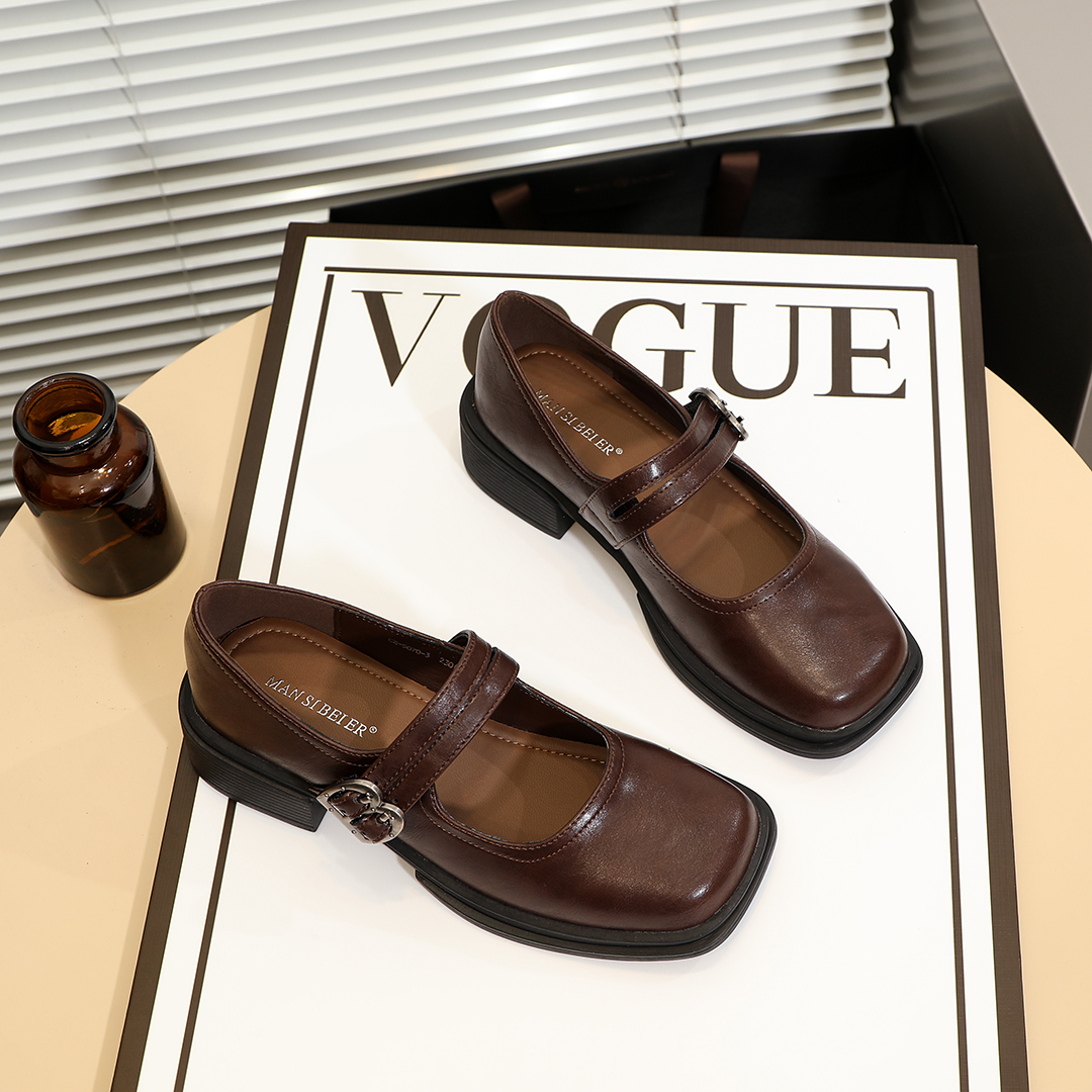 法式复古一字带玛丽珍鞋女小皮鞋