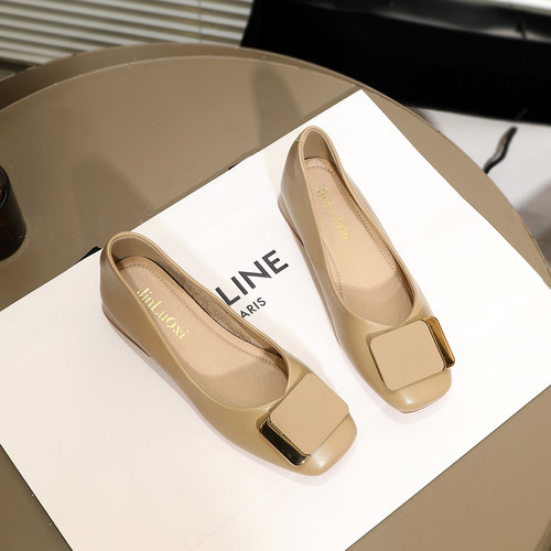 舒适软底~软皮温柔风方扣单鞋女