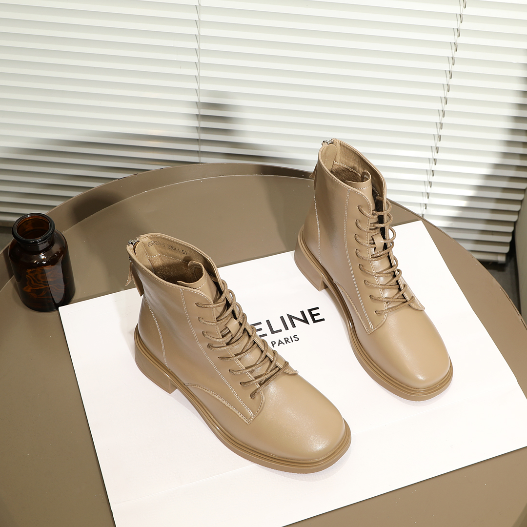 百搭不累脚~舒适软皮芒果头短靴