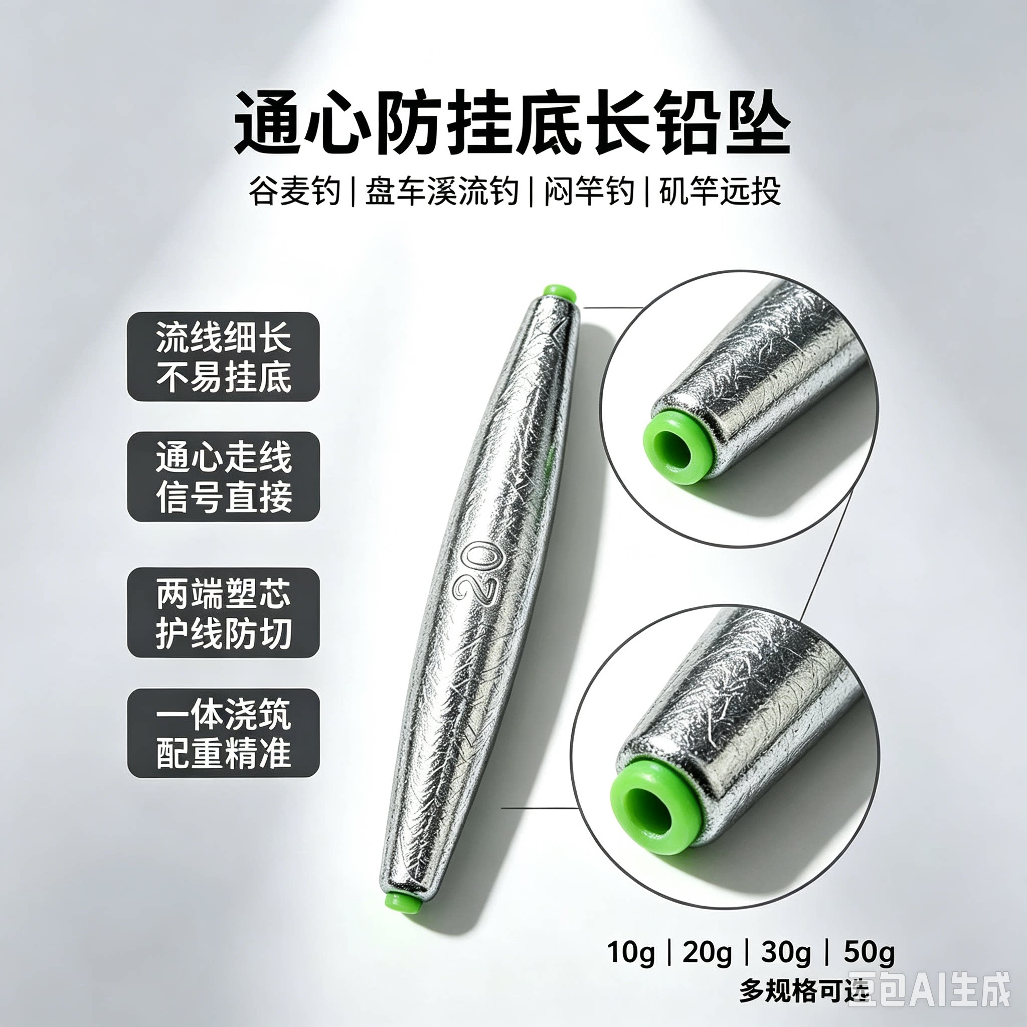 塑芯通心闷竿一体成形长条铅坠远投矶竿不伤线防挂底钓鱼散装配件