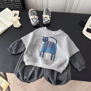 儿童卫衣套装 男女童时髦卡通韩版 洋气宝宝假两件套装 春秋2026新款