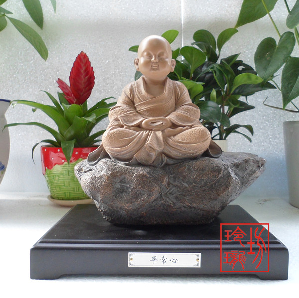 包邮台湾铁丸石工艺石雕摆件一角禅小沙弥平常心 石愿正品