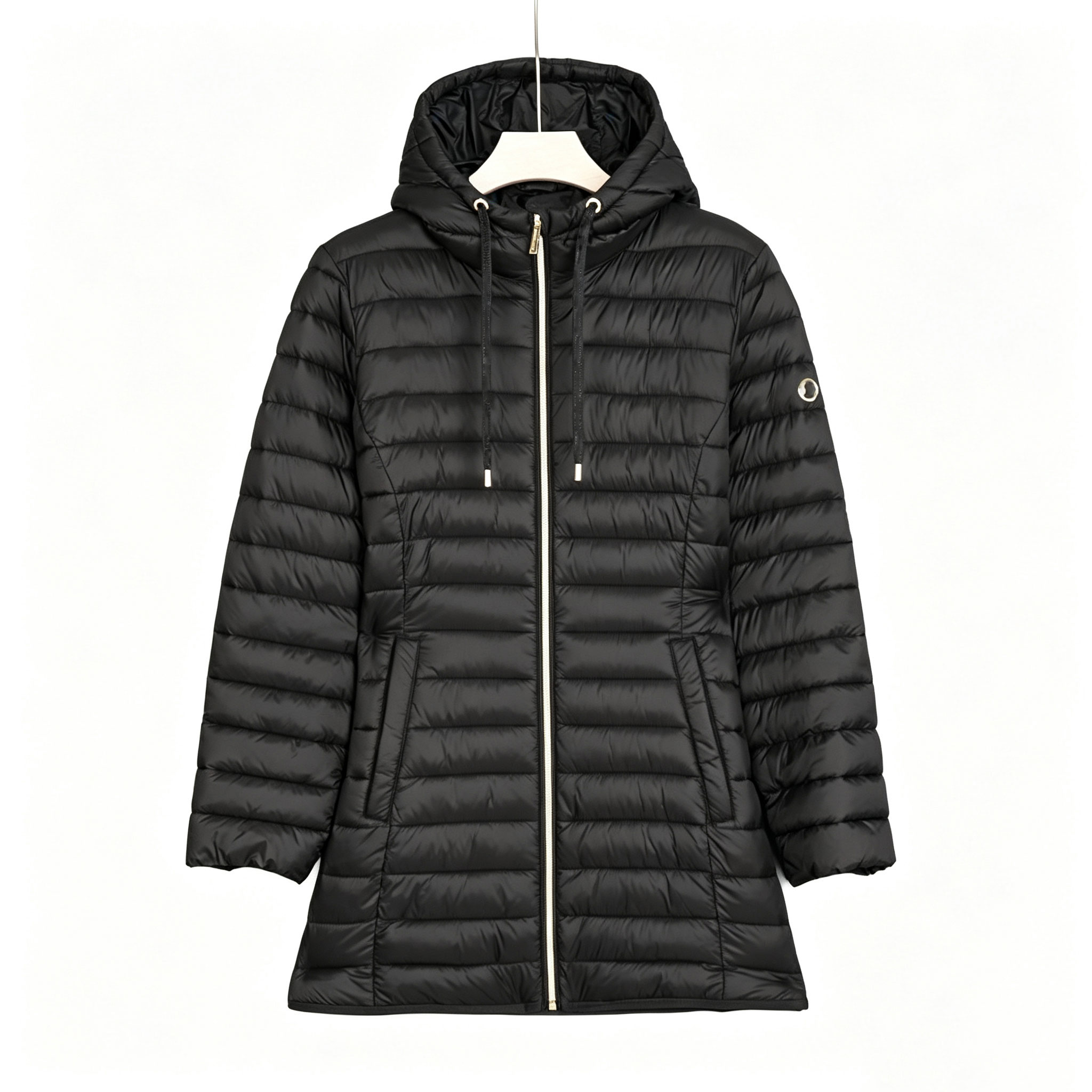 秋冬黑色连帽轻薄保暖女棉服