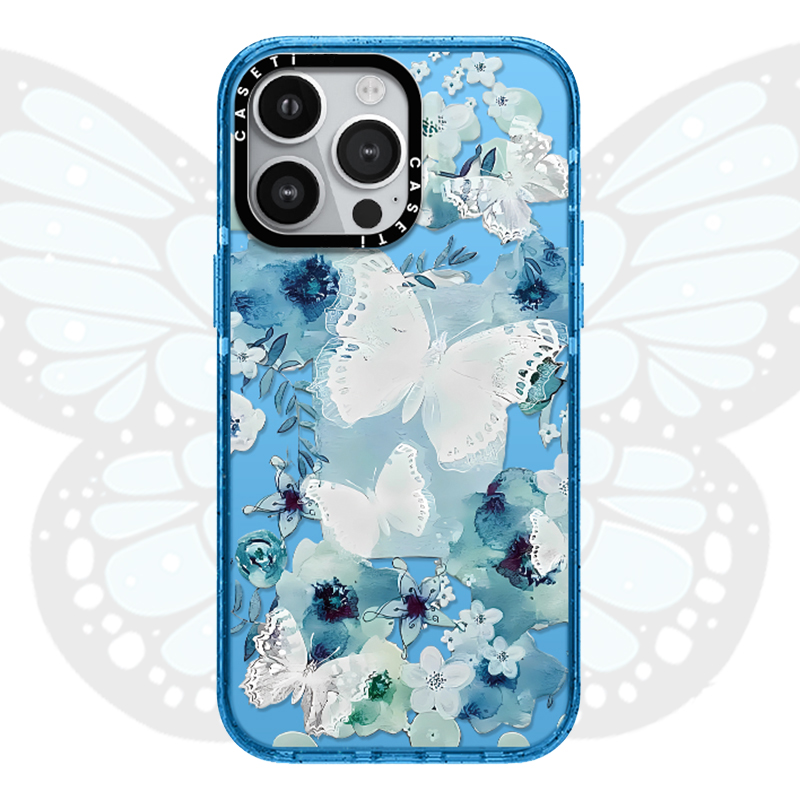 caseti蓝蝴蝶花园苹果16pro原版iPhone15适合夏天的手机壳14蓝色蝴蝶13镜面12透明11硅胶防摔magsafe磁吸女款