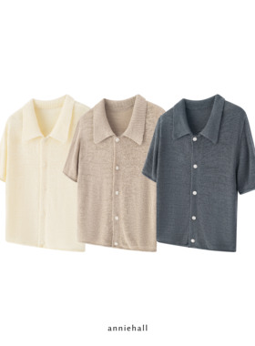 Anniehall25ss knitted shirt 北欧风格慵懒针织短袖开衫尖领设计