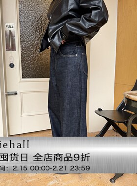 Anniehall25fw raw denim赤耳原牛原色牛仔裤深蓝十字宽松重磅