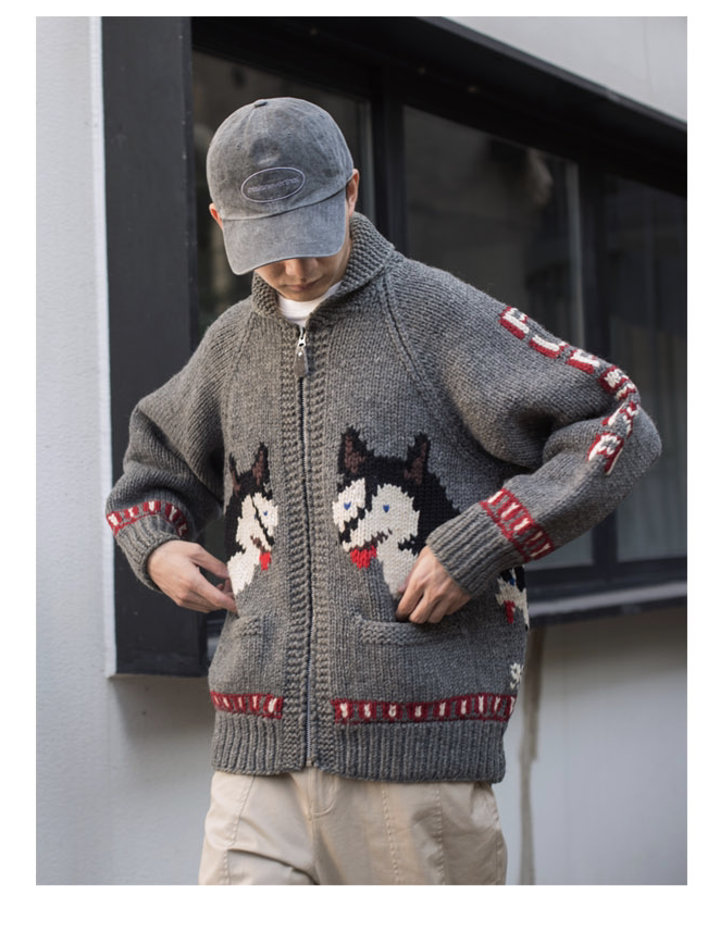 cowichan sweater加拿大民族风狗头针织粗棒针加厚毛衣保暖