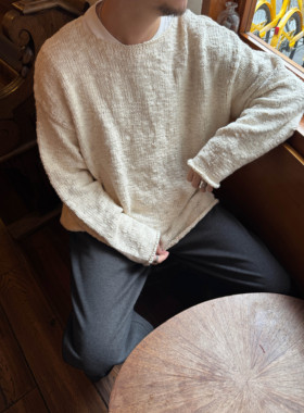Anniehall25fw natural nep工匠设计师感棉结复古米白一字领毛衣