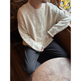 Anniehall25fw nep工匠设计师感棉结复古米白一字领毛衣 natural