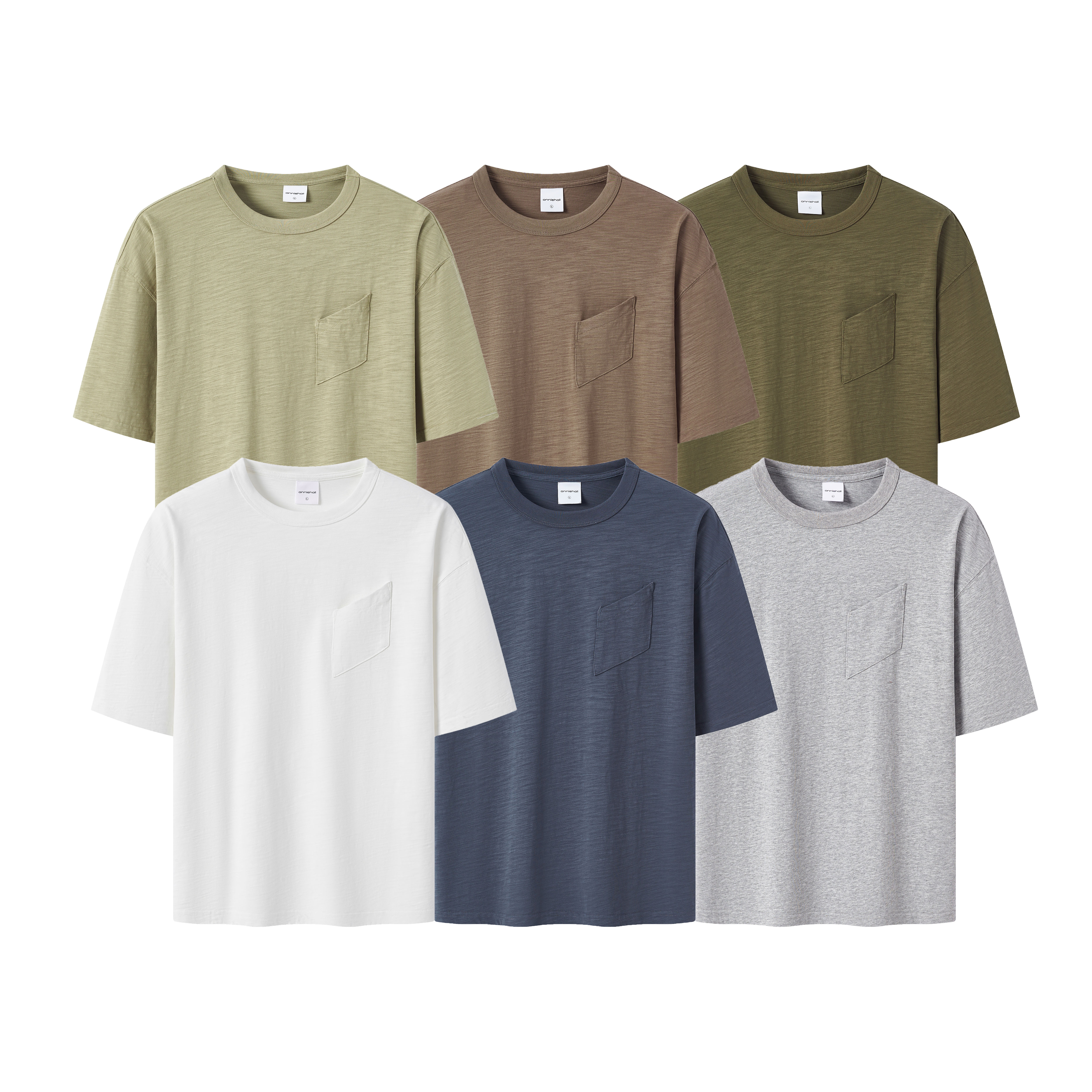 竹节棉口袋6色短袖T恤