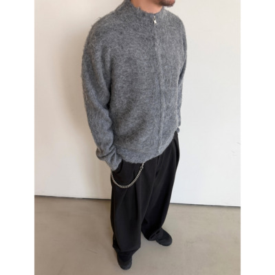 羊毛混纺拉毛立领拉链毛衣