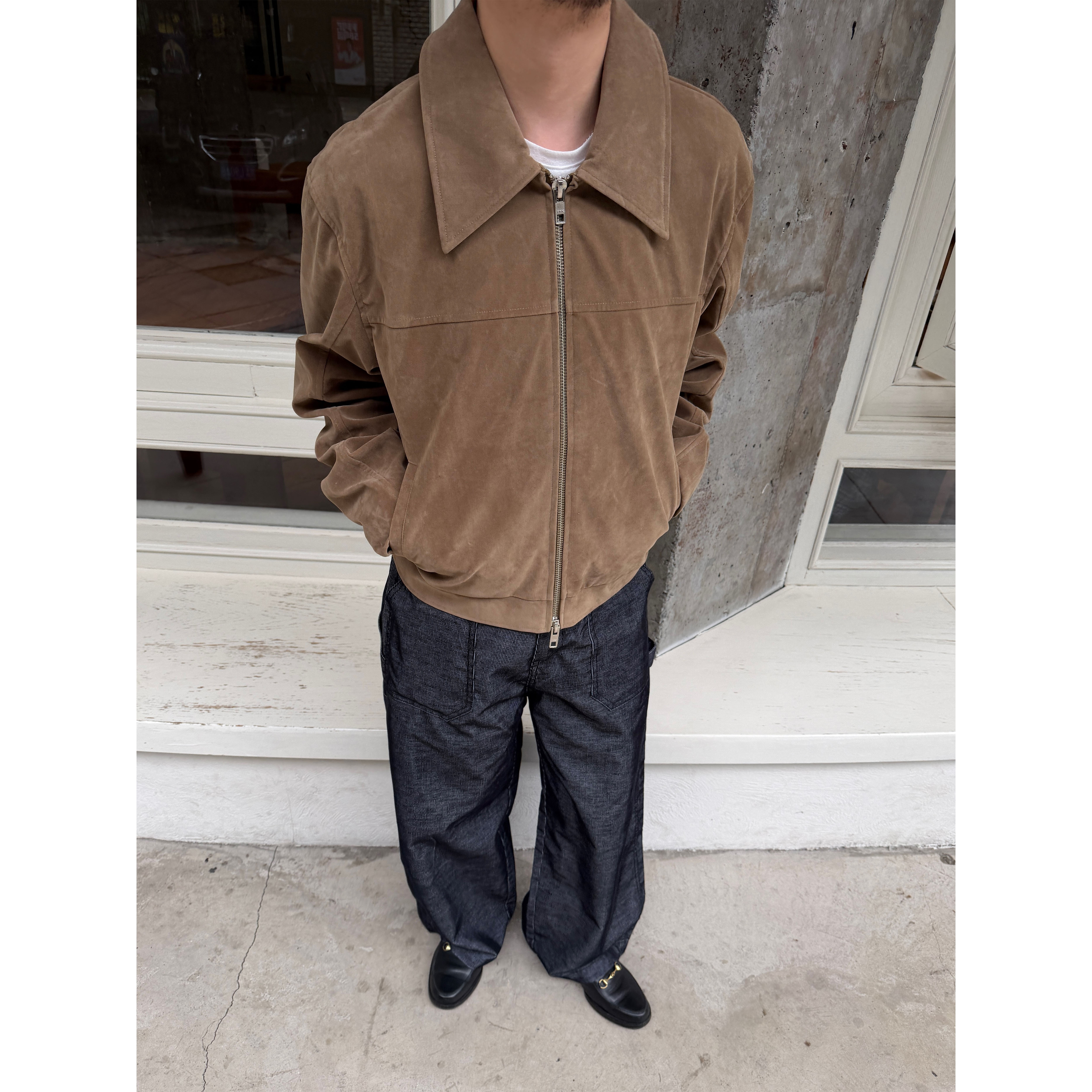 复古麂皮绒感立体短宽裁剪夹克