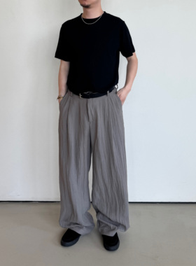 Anniehall25ss Linen-style pants透气仿麻混纺布料裤脚收口长裤