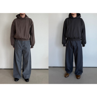 Anniehall25fw hoodie裁剪基础短宽连帽卫衣水洗感廓形 boxy