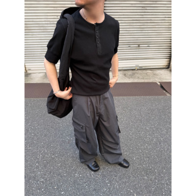 亨利领纽扣复古条纹螺纹袖口短袖