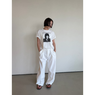 Anniehall26ss 复古解构缝合白色松紧腰围宽松休闲裤