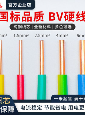 国标BV电线家用家装电线1/1.5/2.5/4/6平方纯铜芯单股硬线1米散剪